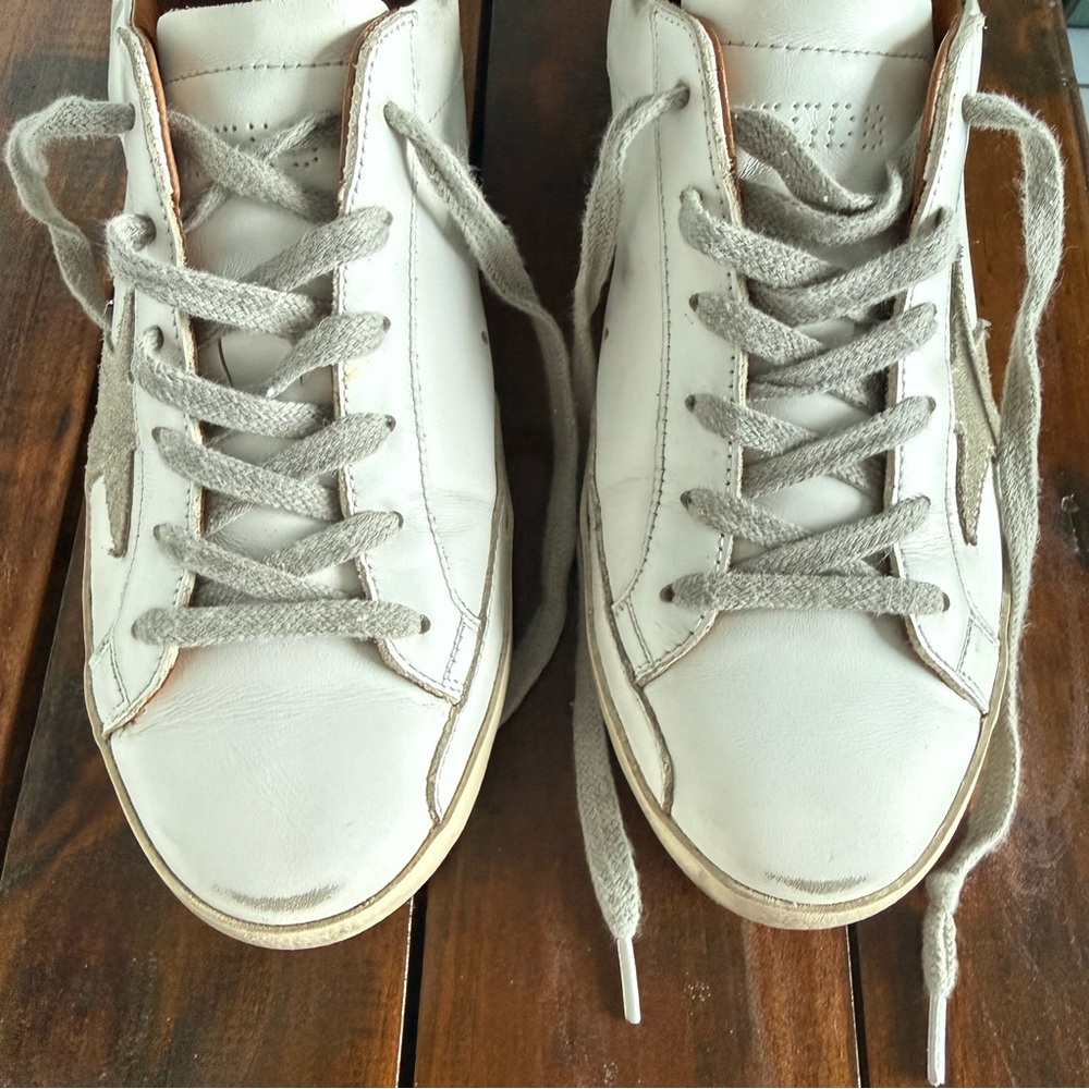 Authentic Golden Goose White Leather Sneakers with Green Heel 38 EUC - Picture 5 of 8